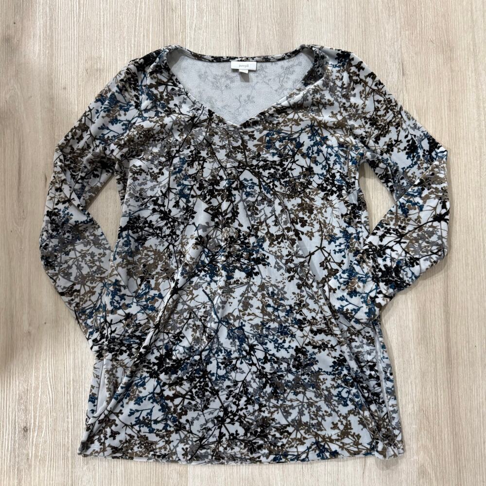 J.Jill Pure Jill Velour V Neck Tunic Zinc Calm Vines Long Sleeve Size XS Petite - Picture 2 of 5